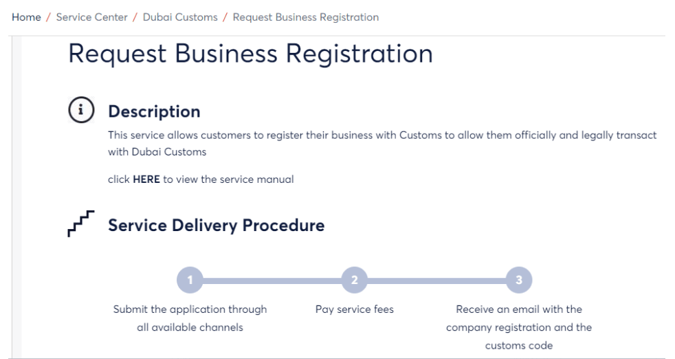 online service portal of Dubai Customs through the Dubai Trade website