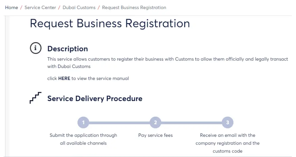 online service portal of Dubai Customs through the Dubai Trade website